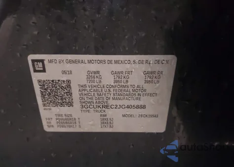 2018 Chevrolet Silverado 1500 2Lt from USA, damaged, VIN 3GCUKREC2JG405888